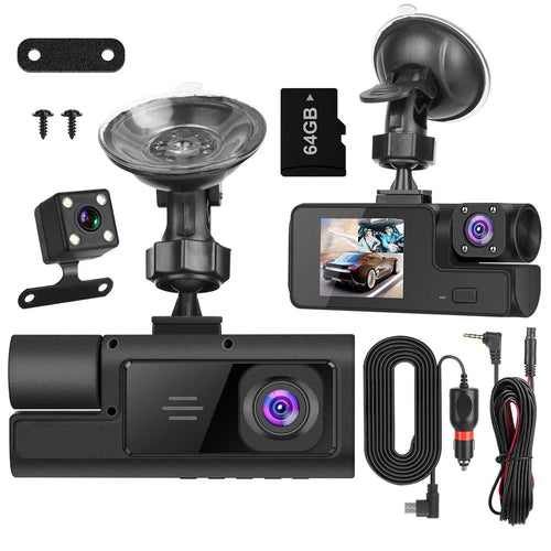 DriveGuard 3-Channel WiFi Dash Cam (1080P Front, Rear & Interior)