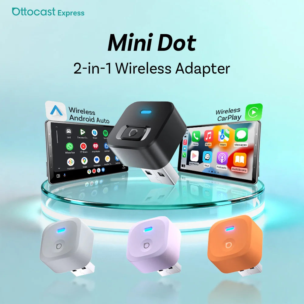 Ottocast MINI Dot Wireless CarPlay & Android Auto Adapter – WiFi 6, Plug & Play