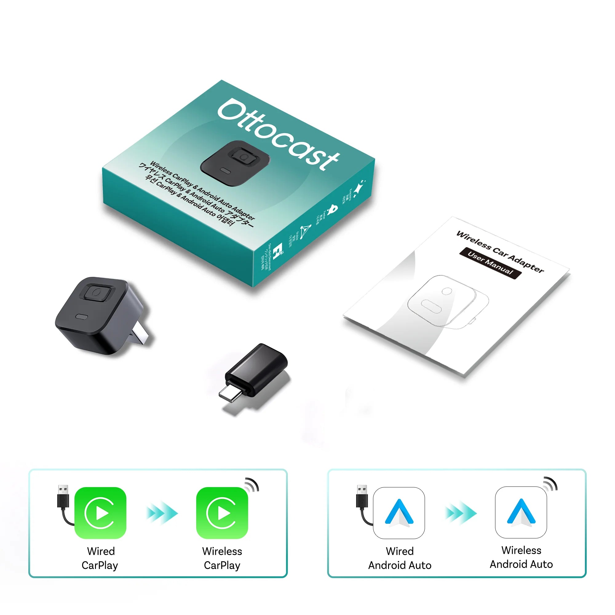 Ottocast MINI Dot Wireless CarPlay & Android Auto Adapter – WiFi 6, Plug & Play