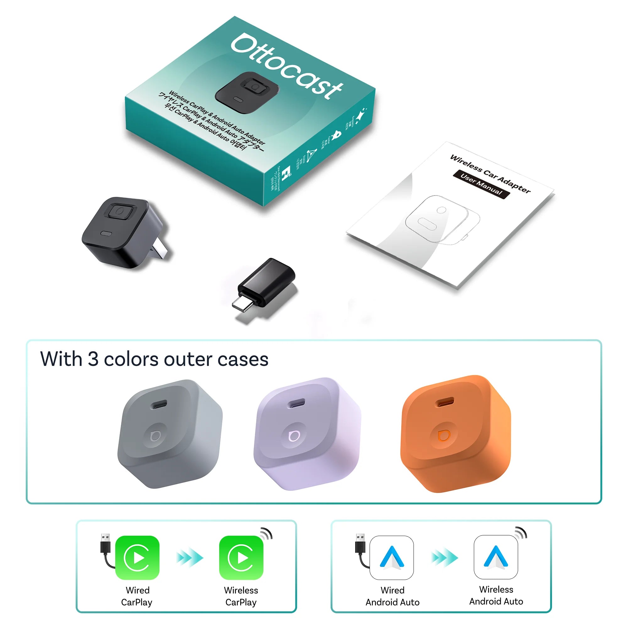 Ottocast MINI Dot Wireless CarPlay & Android Auto Adapter – WiFi 6, Plug & Play