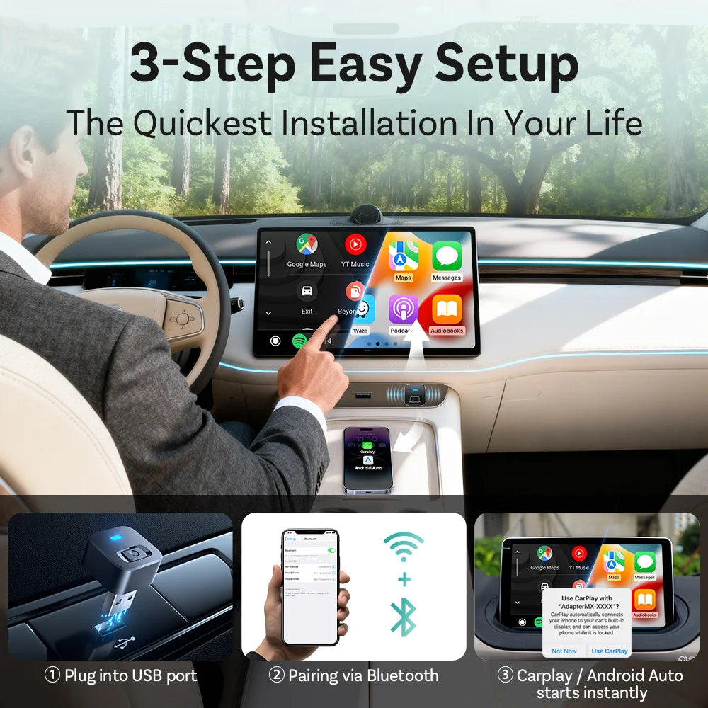 Ottocast MINI Dot Wireless CarPlay & Android Auto Adapter – WiFi 6, Plug & Play